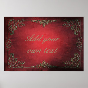 Antik Vintage Verziert Rot Gold Personalisiert Poster