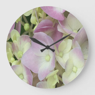 Antik Weiß und Dusty Pink Hydrangea Petals Große Wanduhr
