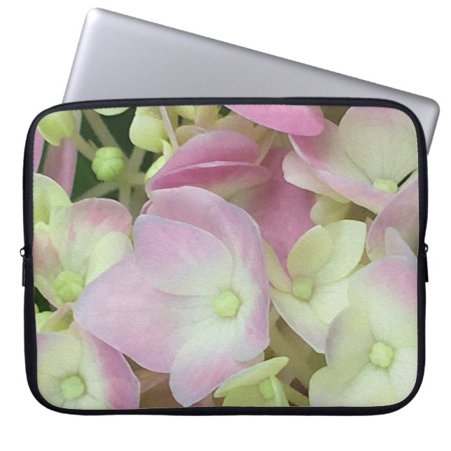 Antik Weiß und Dusty Pink Hydrangea Petals Laptopschutzhülle (Vorderseite)