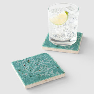 Antik William Morris Teal Grün Botanisch Steinuntersetzer