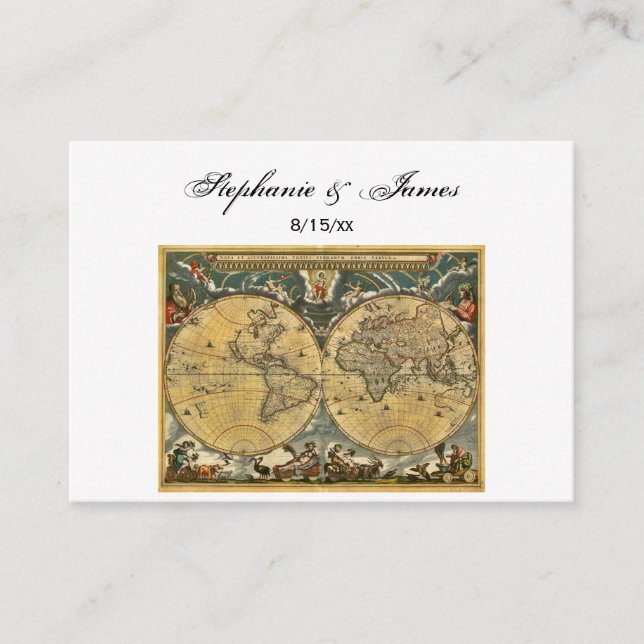 Antik World Map White #2 Escortkarten Platzkarte (Vorderseite)