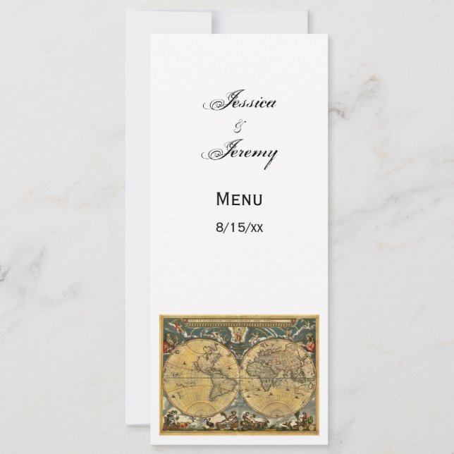 Antik World Map White #2 Menu Cards Einladung (Vorderseite)