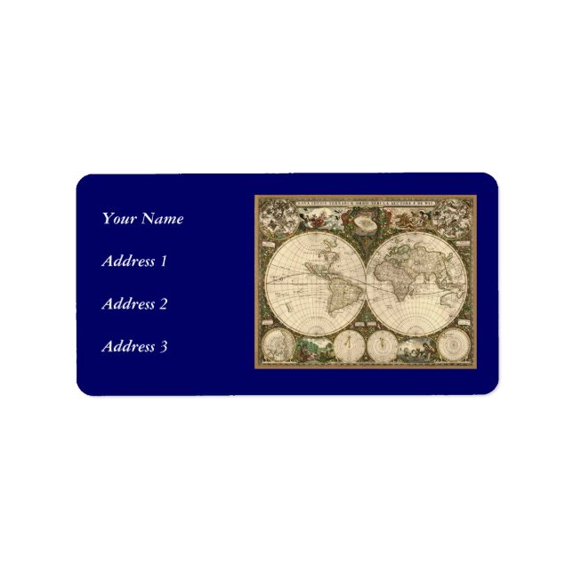 Antike 1660 Weltkarte von Frederick de Wit Adressaufkleber (Vorne)