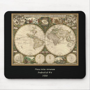 Antike 1660 Weltkarte von Frederick de Wit Mousepad