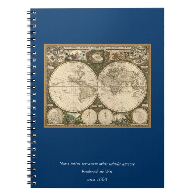 Antike 1660 Weltkarte von Frederick de Wit Notizblock (Vorderseite)