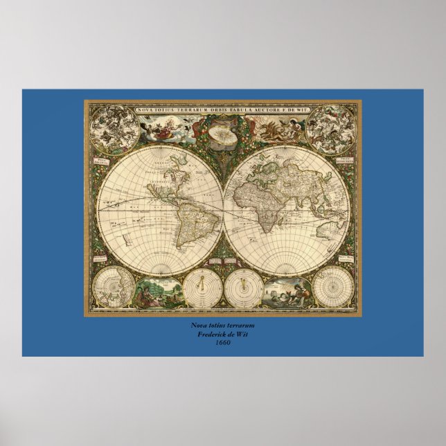Antike 1660 Weltkarte von Frederick de Wit Poster (Vorne)