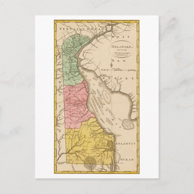 Antike 1815 Karte von Delaware Postcard (Vorderseite)