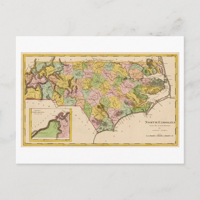 Antike 1815 Karte von North Carolina (Vorderseite)