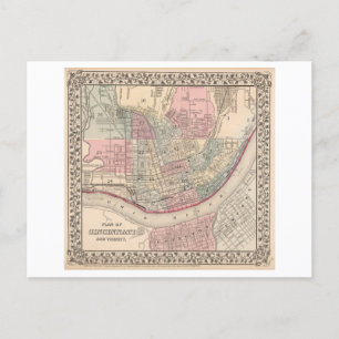 Antike 1868 Karte von Cincinnati