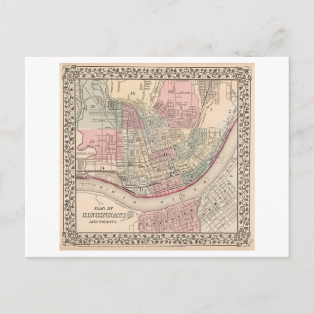 Antike 1868 Karte von Cincinnati (Vorderseite)