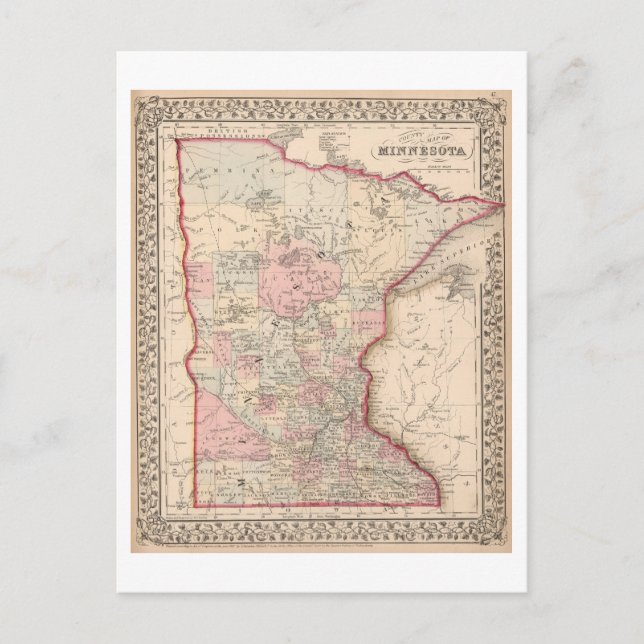 Antike 1868 Karte von Minnesota (Vorderseite)