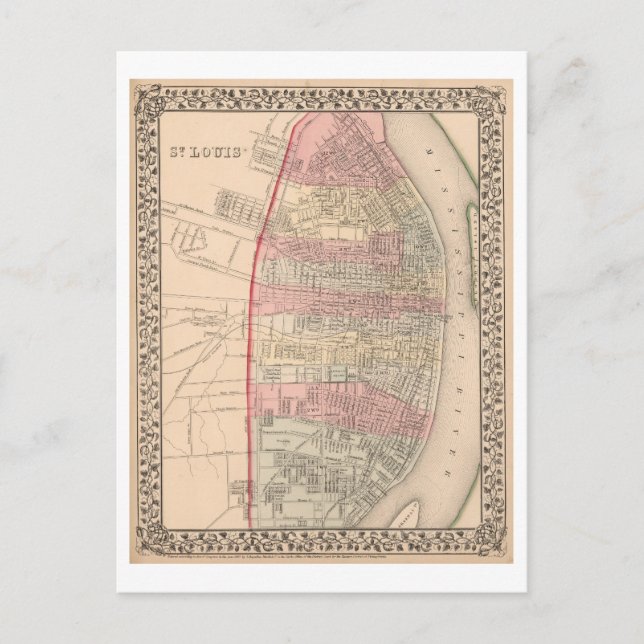 Antike 1868 Karte von St. Louis, Missouri, (Vorderseite)