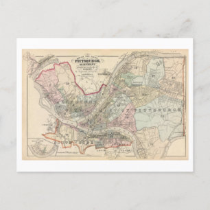 Antike 1872 Karte von Pittsburgh und Allegheny