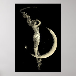 Antike 1889 Frau auf dem Mond Poster