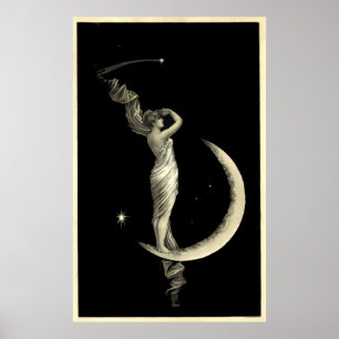 Antike 1889 Frau auf dem Mond Poster