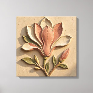 Antike 3D-geformte Magnolienblüten-Riss-Plastik Leinwanddruck
