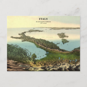 Antike 3D-Karte von Italien (19. Jahrhundert) Post Postkarte