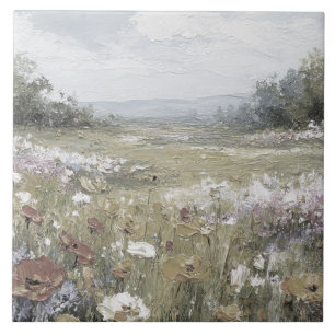 Antike abstrakte Farmhaus-Landschafts-Neutralkunst Fliese