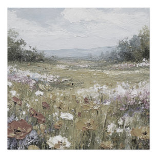 Antike abstrakte Farmhaus-Landschafts-Neutralkunst Poster