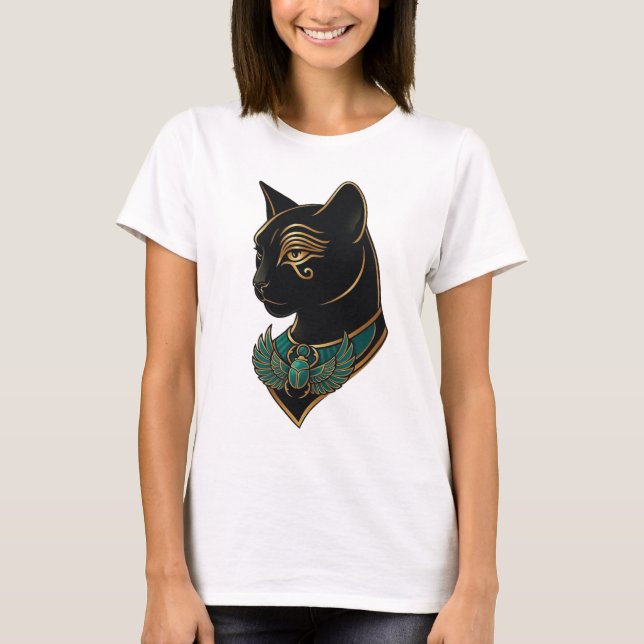 Antike ägyptische Bastet-Katze mit Scarab-Kette - T-Shirt (Vorderseite)