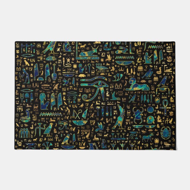 Antike ägyptische Hieroglyphen Marmor und Gold Fußmatte (Vorderseite)