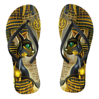 Antike ägyptische Katze Goddess Bastet AI Art Flip Flops
