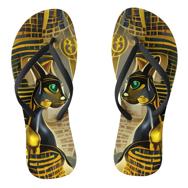 Antike ägyptische Katze Goddess Bastet AI Art Flip Flops (Fußbett)