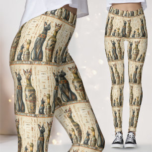 Antike ägyptische Katzen-Göttin & Hieroglyphen im Leggings