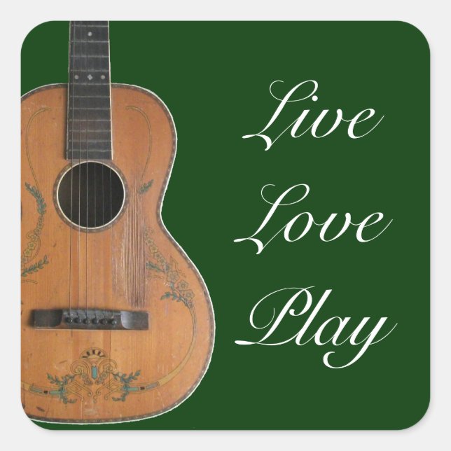 Antike akustische Gitarren-Aufkleber Quadratischer Aufkleber (Vorderseite)