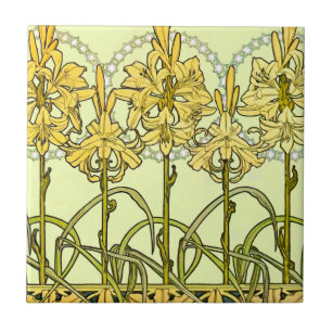 Antike Alphonse Mucha Art Nouveau Lilien Muster Fliese