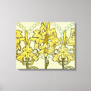 Antike Alphonse Mucha Art Nouveau Lilien Muster Leinwanddruck