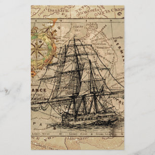 Antike alte allgemeine Frankreichkarte & Schiff Briefpapier