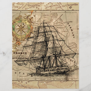 Antike Alte Frankreich Karte & Schiff