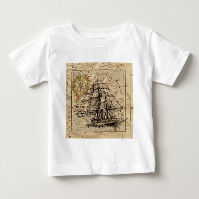Antike Alte Frankreich Karte & Schiff Baby T-shirt (Vorderseite)
