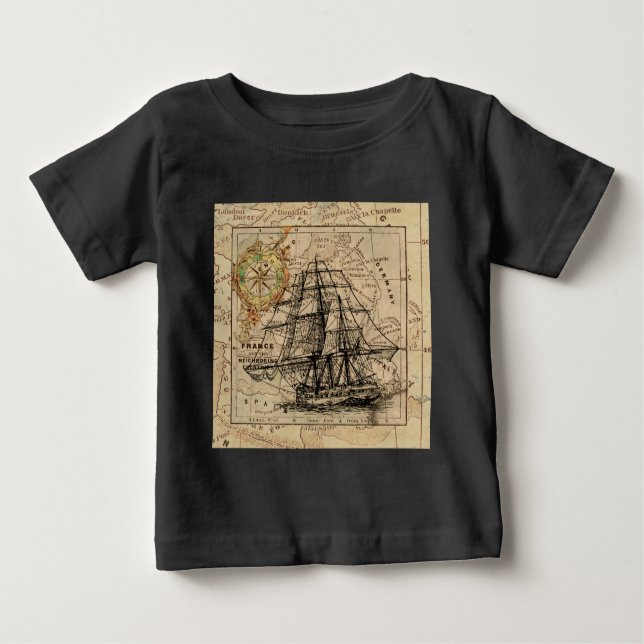 Antike Alte Frankreich Karte & Schiff Baby T-shirt (Vorderseite)