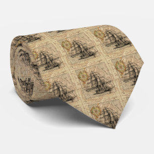 Antike Alte Frankreich Karte & Schiff Krawatte