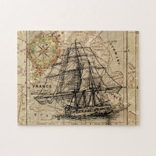 Antike Alte Frankreich Karte & Schiff Puzzle
