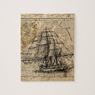 Antike Alte Frankreich Karte & Schiff Puzzle