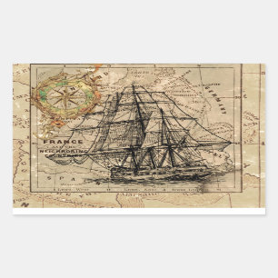 Antike Alte Frankreich Karte & Schiff Rechteckiger Aufkleber