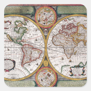 Antike Alte Karte Inspiriert (12) Quadratischer Aufkleber