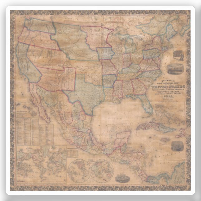 Antike Alte Karte Inspiriert (13) Aufkleber (Vorderseite)