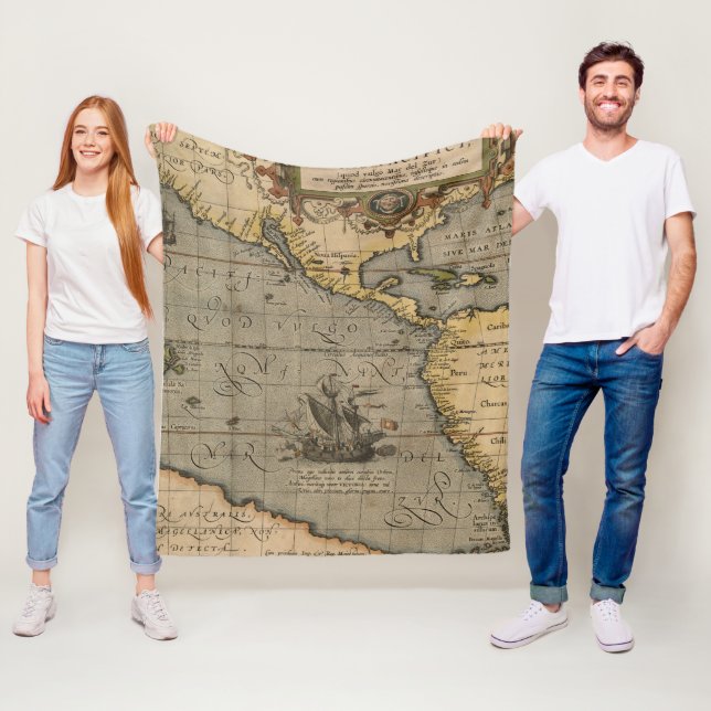 Antike Alte Karte Inspiriert (14) Gepäckanhänger Fleecedecke (Beispiel)