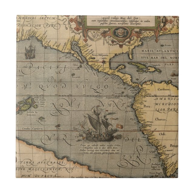 Antike Alte Karte Inspiriert (14) Gepäckanhänger Fliese (Vorderseite)