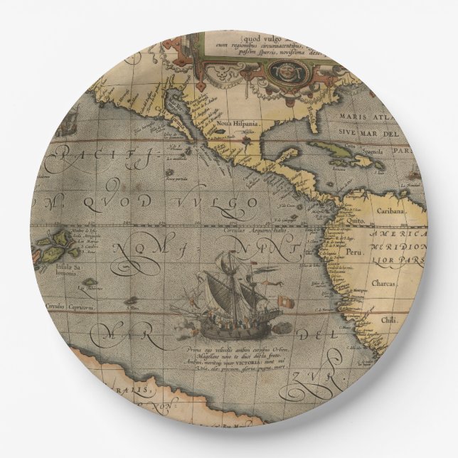 Antike Alte Karte Inspiriert (14) Gepäckanhänger Pappteller (Vorderseite)