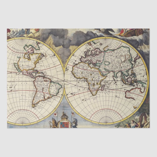 Antike Alte Karte Inspiriert (4) Seidenpapier (Vorderseite)