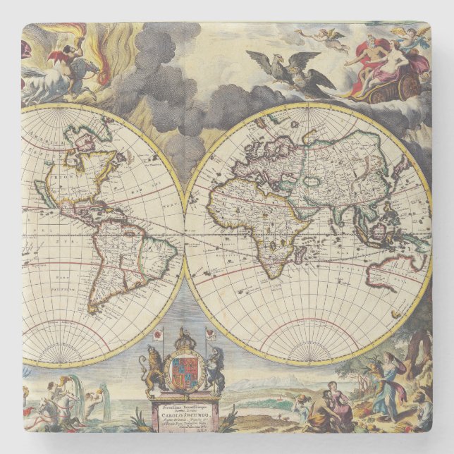 Antike Alte Karte Inspiriert (4) Steinuntersetzer (Vorderseite)