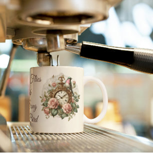 Antike alte Uhr Sage Grün Vogel Floral Antiquität Kaffeetasse