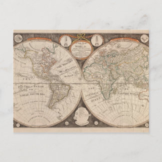 Antike Alte Weltkarte 1799 Postkarte