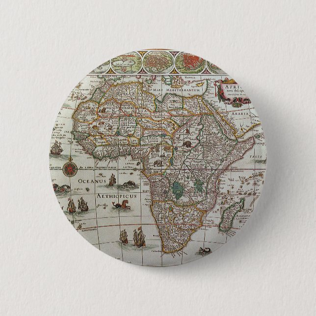 Antike alte Weltkarte Afrikas, c. 1635 Button (Vorderseite)