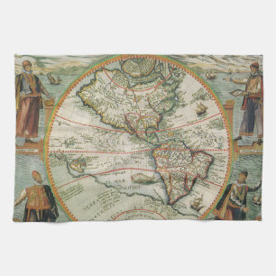 Antike alte Weltkarte Amerika, Theodor de Bry Geschirrtuch